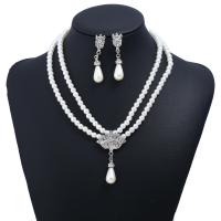 Rhinestone Zinc Alloy Jewelry Set, earring & necklace, with Plastic Pearl, with 1.96 lnch extender chain, for woman & with rhinestone, white, 50mm Approx 15.16 Inch 