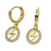 Huggie Hoop Drop Earring, Brass, Round, micro pave cubic zirconia & for woman, golden 