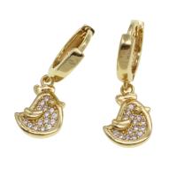 Huggie Hoop Drop Earring, Brass, Chicken, micro pave cubic zirconia & for woman, golden 