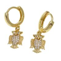 Huggie Hoop Drop Earring, Brass, Owl, micro pave cubic zirconia & for woman, golden 