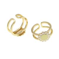 Brass Cuff Finger Ring, Flower, for woman & enamel, golden 