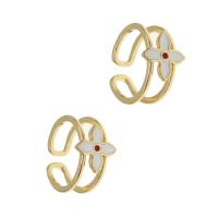 Brass Cuff Finger Ring, Flower, Adjustable & for woman & enamel, golden 