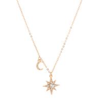Rhinestone Zinc Alloy Necklace, Moon and Star, gold color plated, fashion jewelry & for woman & with rhinestone, golden, nickel, lead & cadmium free 