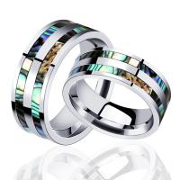 Titanium Steel Finger Ring, with Shell Powder, polished & for man, silver color, 8mm 