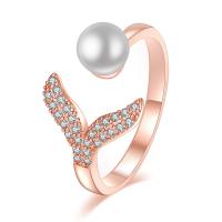 metal Anillo de dedo Cuff, con diamantes de imitación & Perlas plásticas, Cola de sirena, chapado, para mujer, más colores para la opción, 6x6mm, Vendido por UD