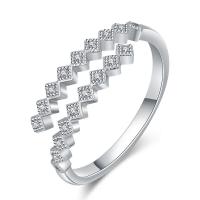 metal Anillo de dedo Cuff, con diamantes de imitación, chapado en color de plata, para mujer, plateado, 16x2mm, Vendido por UD