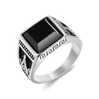 Titanium Steel Finger Ring, with Black Agate, plated & for man 14mm 