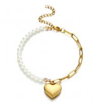 Plastic Pearl Bracelets, Stainless Steel, with Plastic Pearl, with 1.97inch extender chain, Heart, plated, fashion jewelry & for woman .69 Inch 