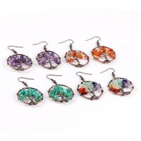 Tree Of Life Earrings, Zinc Alloy, with Gemstone, antique brass color plated & for woman 
