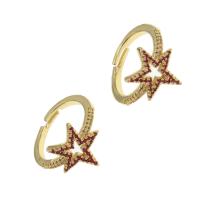 Cubic Zirconia Micro Pave Brass Finger Ring, Star, Adjustable & micro pave cubic zirconia & for woman, golden 