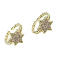 Brass Cuff Finger Ring, Star, Adjustable & micro pave cubic zirconia & for woman, golden 