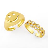metal Anillo de dedo Cuff, chapado, Ajustable & micro arcilla de zirconia cúbica & para mujer, dorado, Vendido por UD
