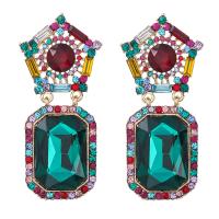 Glass Zinc Alloy Earring, with Glass, fashion jewelry & for woman & with rhinestone, multi-colored 