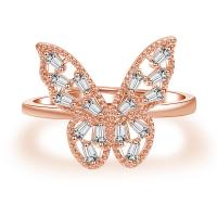Rhinestone Brass Finger Ring, with Rhinestone, Butterfly, plated, for woman 