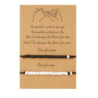 Bracelet de couple, Seedbead, avec corde de cire, 2 pièces & Réglable & pour femme, blanc et noir Environ 18-30 cm, Vendu par fixé