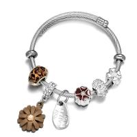 Stainless Steel European Cuff Bangle, with Lampwork, Flower, plated, Adjustable & for woman & enamel & with rhinestone 