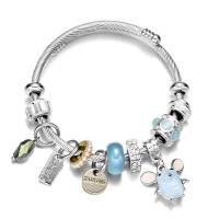 Stainless Steel European Cuff Bangle, with Lampwork, plated, Adjustable & for woman & enamel & with rhinestone 