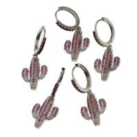 Huggie Hoop Drop Earring, laiton, Opuntia Stricta, pavé de micro zircon & pour femme, couleurs mélangées Vendu par paire