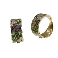 Brass Cuff Finger Ring, Adjustable & with flower pattern & micro pave cubic zirconia & for woman & enamel, mixed colors 