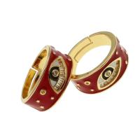 Brass Open Finger Ring, Adjustable & with eye pattern & micro pave cubic zirconia & for woman & enamel 