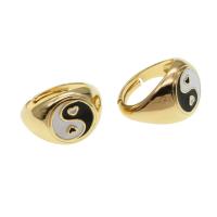 Brass Open Finger Ring, Adjustable & ying yang & for woman & enamel 