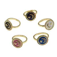 Cubic Zirconia Micro Pave Brass Finger Ring, Adjustable & sun and moon & micro pave cubic zirconia & for woman & enamel 