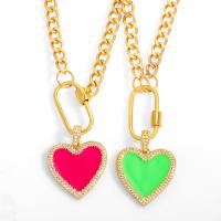Cubic Zircon Micro Pave Brass Necklace, Heart, micro pave cubic zirconia & for woman & enamel cm 