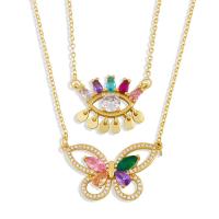 Cubic Zircon Micro Pave Brass Necklace, micro pave cubic zirconia & for woman, mixed colors cm 