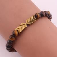 Tiger Eye Stone Bracelets, with Hematite, plated, Unisex Approx 7.5 Inch 