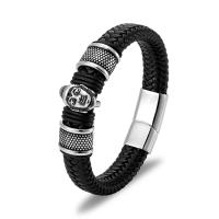 Leather Bracelet, with Titanium Steel, plated, braided bracelet & for man, black, 12mm Approx 8.27 Inch 