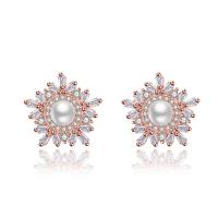 Cubic Zirconia Micro Pave Brass Earring, with Cubic Zirconia & Plastic Pearl, Snowflake, plated, for woman 