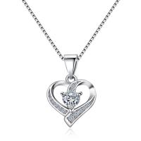 Rhinestone Brass Pendants, with Rhinestone, Heart, silver color plated, for woman, silver color 