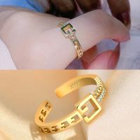 Латунь Манжеты палец кольцо, с Кристаллы, Геометрический узор, плакирован золотом, Женский, Золотой продается PC