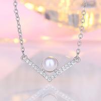Rhinestone Brass Necklace, with Rhinestone & Plastic Pearl, Geometrical Pattern, silver color plated, round link chain & for woman, silver color 