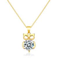 Brass Cubic Zirconia Necklace, with Cubic Zirconia, Owl, gold color plated, box chain & for woman, golden 