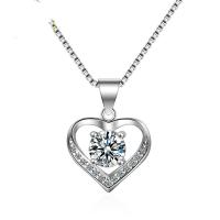 Zinc Alloy Rhinestone Pendants, Brass, Heart, polished, micro pave cubic zirconia & for woman, silver color 