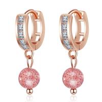 Huggie Hoop Drop Earring, Strawberry Quartz, avec laiton, pavé de micro zircon & pour femme, plus de couleurs à choisir, 22mm,12mm,6mm,, Vendu par paire