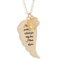 Rhinestone Zinc Alloy Necklace, Wing Shape, plated, with letter pattern & for woman & with rhinestone Approx 18.9 Inch 