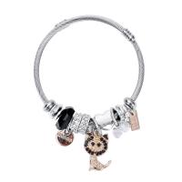 Stainless Steel European Cuff Bangle, with Crystal, Cat, plated, Adjustable & for woman & enamel & with rhinestone 