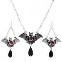 Cubic Zirconia Zinc Alloy Jewelry Sets, earring & necklace, with Cubic Zirconia, Bat, plated, Unisex & Halloween Jewelry Gift 82mm cm 