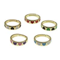 Brass Finger Ring, Adjustable & with heart pattern & for woman & enamel 