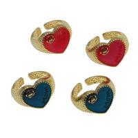 Brass Cuff Finger Ring, Heart, Adjustable & with flower pattern & for woman & enamel 