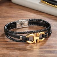 PU Leather Bracelet, with Titanium Steel, plated, three layers & braided bracelet & for man Approx 210 mm 