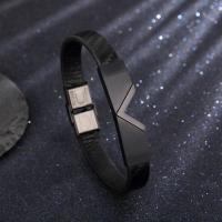 PU Leather Bracelet, with Titanium Steel, plated, for man, black, 10mm Approx 210 mm 