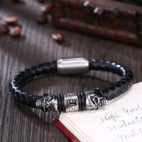 PU Leather Bracelet, with Titanium Steel, plated, braided bracelet & for man, black 