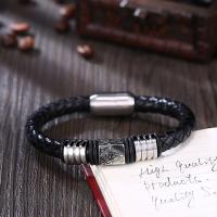 Leather Bracelet, with Stainless Steel, plated, braided bracelet & for man, black 