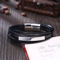 Leather Bracelet, with Titanium Steel, plated, multilayer & for man, black 