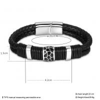 Leather Bracelet, with Titanium Steel, plated, Double Layer & braided bracelet & for man, black 