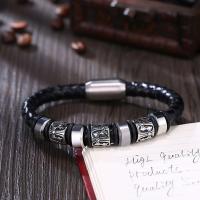Leather Bracelet, with Titanium Steel, silver color plated, braided bracelet & for man, black 