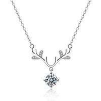 Brass Cubic Zirconia Necklace, with Cubic Zirconia, Antlers, silver color plated, round link chain & for woman, silver color 